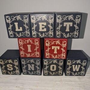 Holiday Decor 'Let It Snow' Block Set - Red and Blue